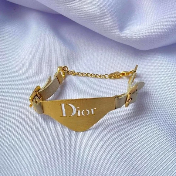 Authentic 2000s Christian Dior White and Gold Nameplate Bracelet - Picture 1 of 4